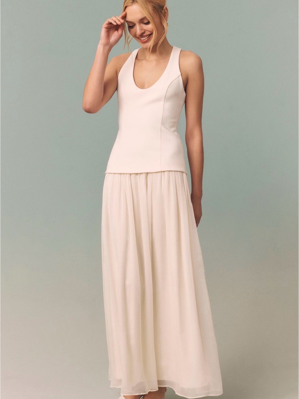 BHLDN Soft Cream Maxi dress with Flowing Layers